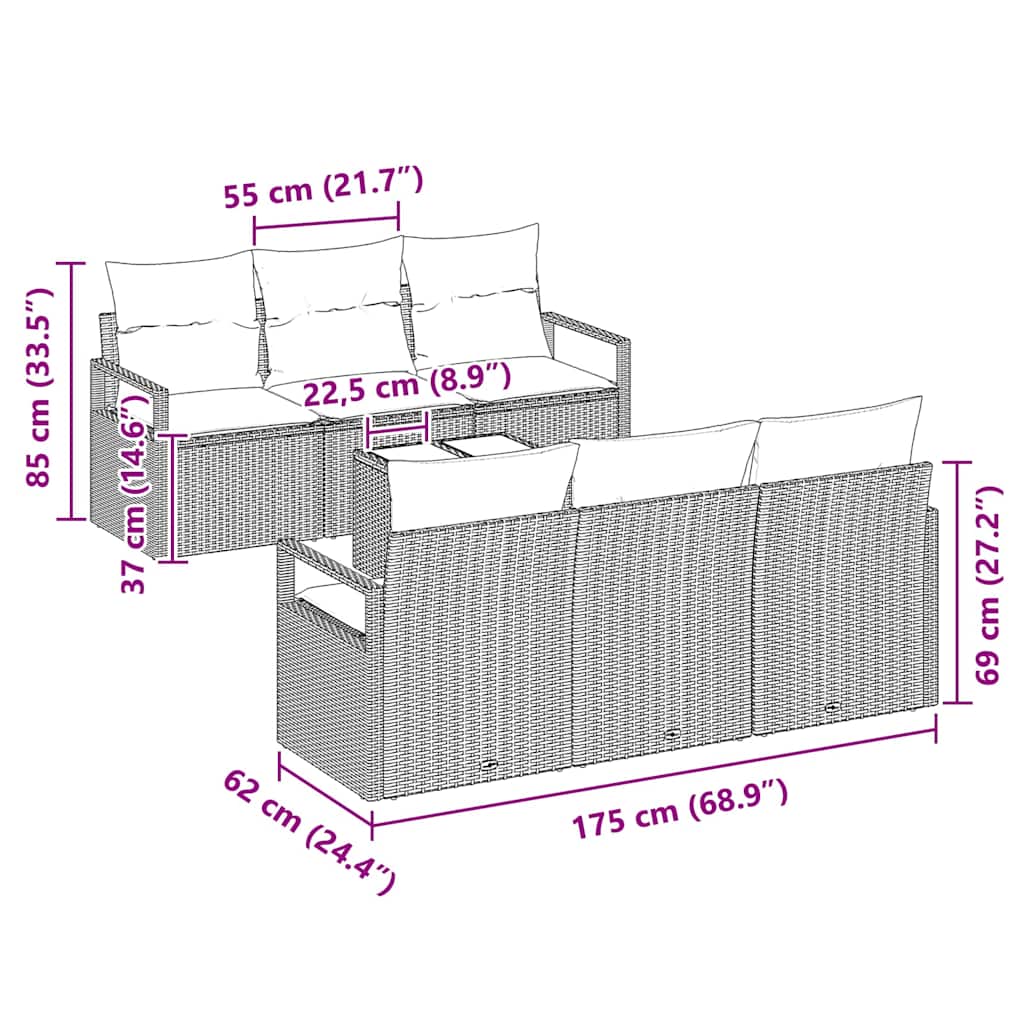 Garten-Sofa-Set mit Kissen 7 pcs Hellgrau und Dunkelgrau